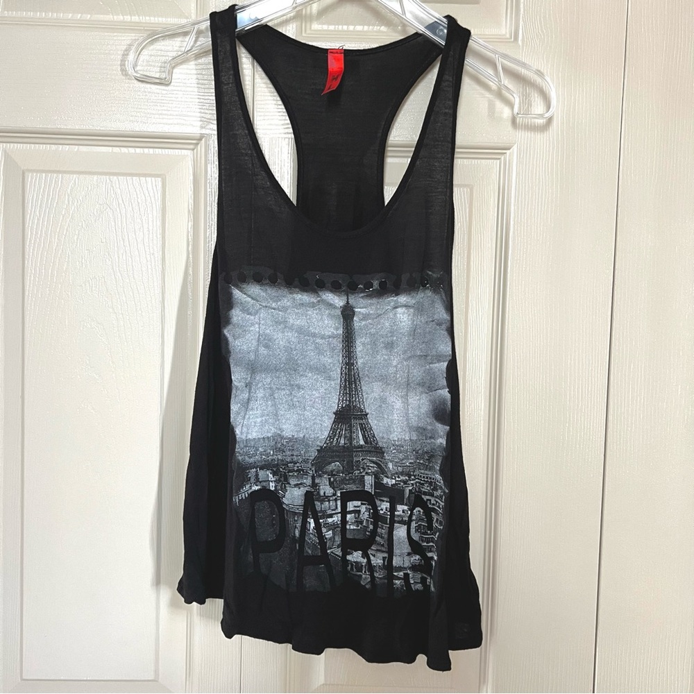 ‘Paris’ Black Racerback Tank Top